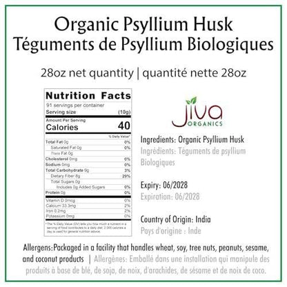 Jiva Organics Whole Psyllium Husk (Isabgol) 1.75 LB (28 Oz) Jumbo Bag - Non-GMO, Unflavored - Keto Friendly, Soluble Fiber