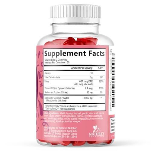 Apple Cider Vinegar Gummies 1000mg Per Serving - Sugar Free ACV Gummy Vitamins Supplement - Vitamin B12 & B6 for Energy - Digestion, Detox & Cleanse Support, Vegan, Gluten-Free, Non-GMO - 120 Gummies - görsel 14
