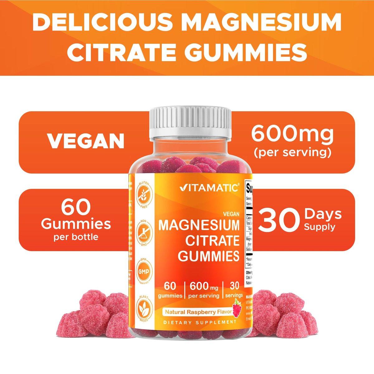Vitamatic Magnesium Gummies 600mg per Serving – 60 Vegan Count for Relaxation, Muscle, Bone, and Energy Support - görsel 8