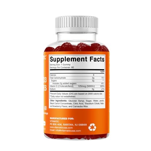 Vitamatic Vitamin D3 Gummies – 5000 IU Per Gummy – 60 Gummies - görsel 1