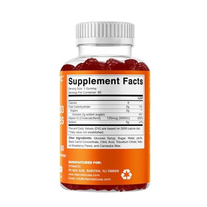 Vitamatic Vitamin D3 Gummies – 5000 IU Per Gummy – 60 Gummies