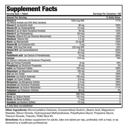 Bronson ONE Daily Men’s Complete Multivitamin Multimineral Once-Daily Multi for Active Men, 180 Tablets