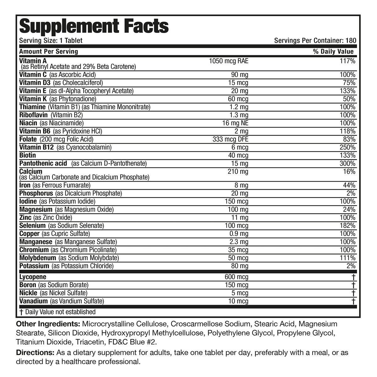 Bronson ONE Daily Men’s Complete Multivitamin Multimineral Once-Daily Multi for Active Men, 180 Tablets - görsel 8