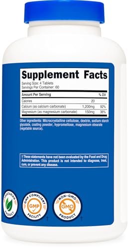 Nutricost Calcium & Magnesium Carbonate 240 Tablets, 1200mg of Ca & 150mg of Mg per Serving, 60 Servings - Gluten Free, Non-GMO