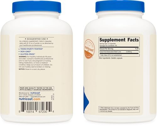 Nutricost Grass Fed Desiccated Beef Liver Capsules 3000mg Per Serv (750mg Per Cap), 240 Cap for 60 Servings - No Hormones, GMO and Gluten Free, Pasture-Raised, Free Range Beef - görsel 13