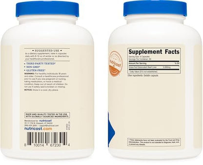 Nutricost Grass Fed Desiccated Beef Liver Capsules 3000mg Per Serv (750mg Per Cap), 240 Cap for 60 Servings - No Hormones, GMO and Gluten Free, Pasture-Raised, Free Range Beef