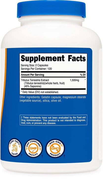 Nutricost Tribulus Terrestris Extract 1500mg, 240 Capsules - 45% Saponins, 120 Servings, Non-GMO, Gluten Free
