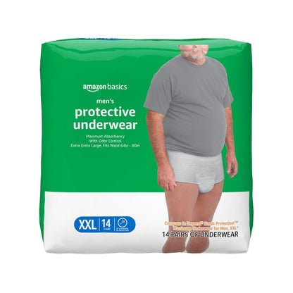 Amazon Basics Maximum Absorbency Incontinence Underwear for Men with Leak Protection, Dri-Fit Technology, Odor Control, Cotton Enhanced, Small/Medium, 20 Count