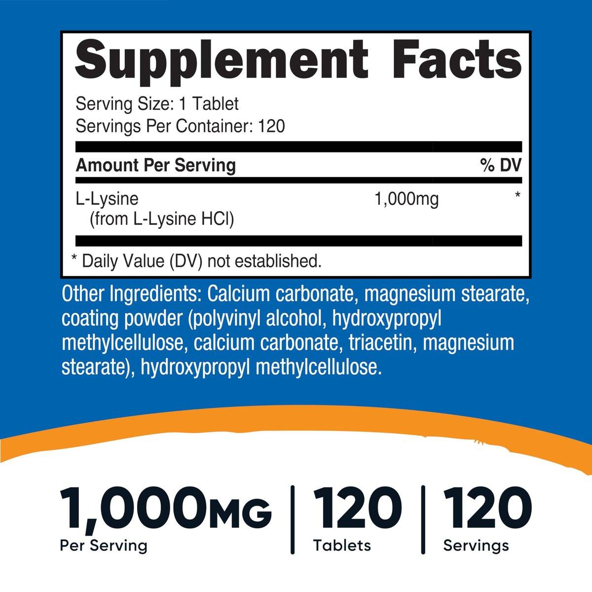 Nutricost L-Lysine 1000mg, 120 Tablets - Gluten Free, Non-GMO, and Vegetarian Friendly - görsel 3