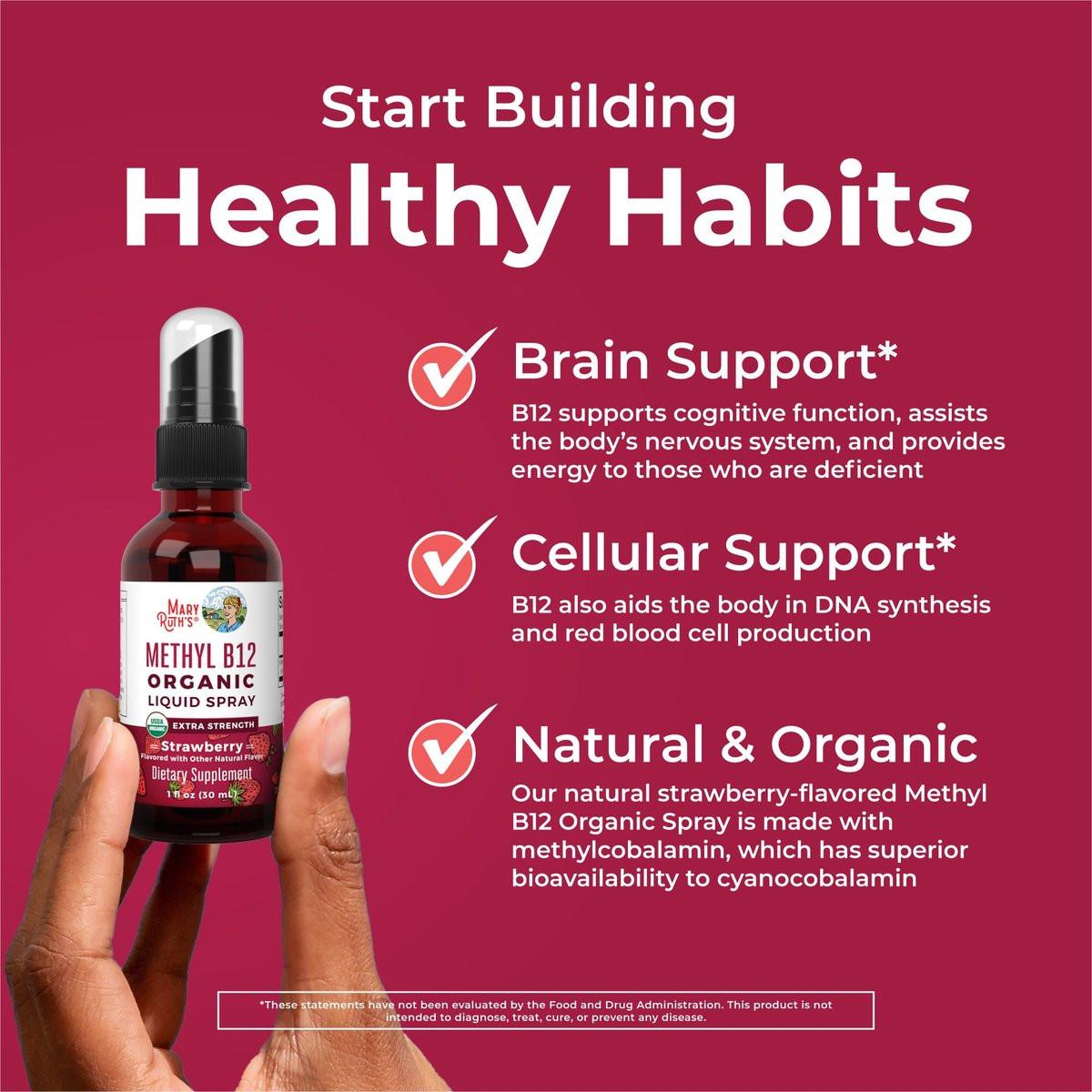 MARYRUTH'S Vitamin B12 Liquid Spray | Vegan, Non-GMO, Gluten-Free | USDA Organic Supplement | Energy & Nervous System Support | B12 Vitamins for Women & Men | 720 mcg | 1 Fl Oz - görsel 14