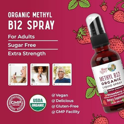MARYRUTH'S Vitamin B12 Liquid Spray | Vegan, Non-GMO, Gluten-Free | USDA Organic Supplement | Energy & Nervous System Support | B12 Vitamins for Women & Men | 720 mcg | 1 Fl Oz