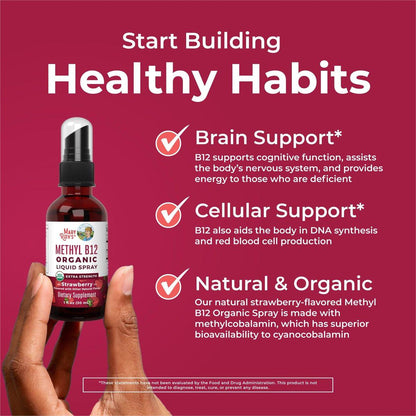 MARYRUTH'S Vitamin B12 Liquid Spray | Vegan, Non-GMO, Gluten-Free | USDA Organic Supplement | Energy & Nervous System Support | B12 Vitamins for Women & Men | 720 mcg | 1 Fl Oz