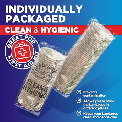 Premium Elastic Bandage Wrap - 3” (2pk) - Strong Compression - Self-Closing Reusable Bandages for Legs and Arms - Wrist, Elbow, Foot, Ankle, Knee Wrap - for First Aid Kit and After Surgery Recovery