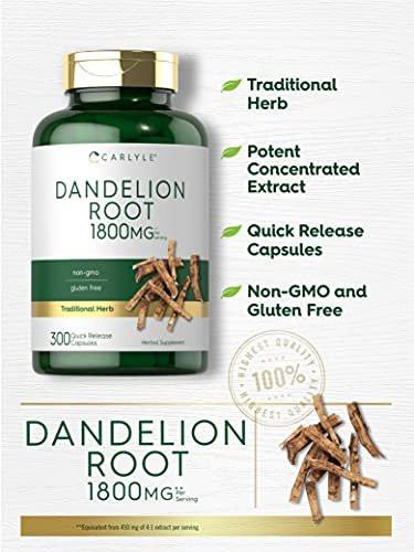Carlyle Dandelion Root Extract | 300 Capsules | Herb Supplement | Taraxacum Officinale | Non-GMO and Gluten Free