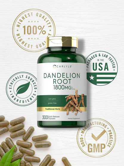 Carlyle Dandelion Root Extract | 300 Capsules | Herb Supplement | Taraxacum Officinale | Non-GMO and Gluten Free