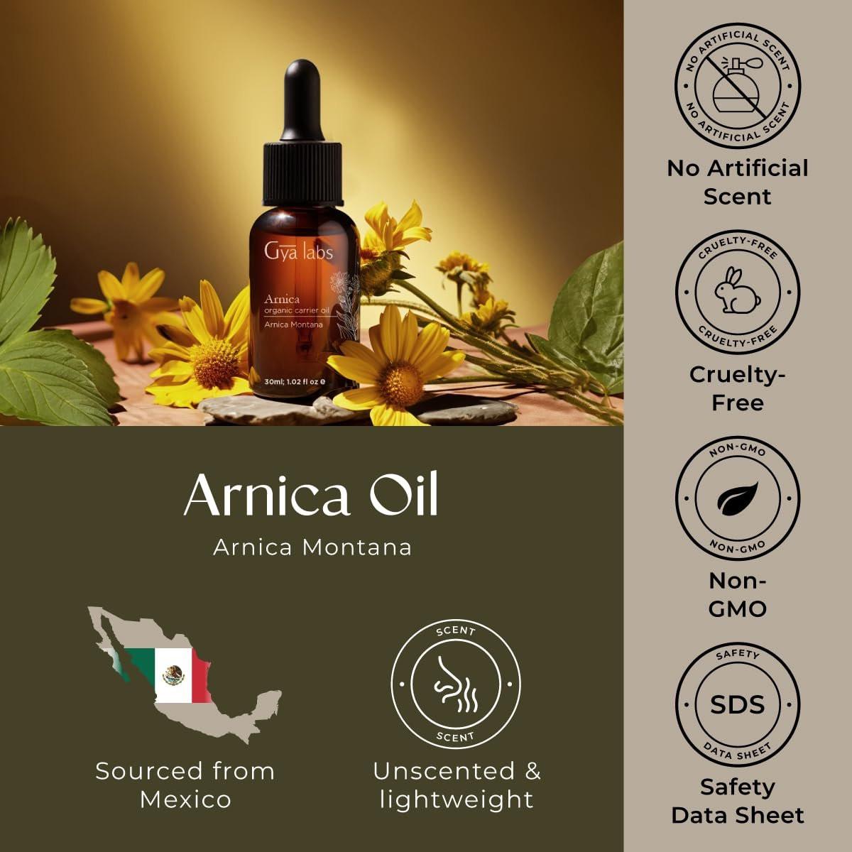 Gya Labs Arnica Oil - 1 Fl Oz - Carrier Oil for Hair, Skin, Face, Scalp & Body Massage - görsel 1
