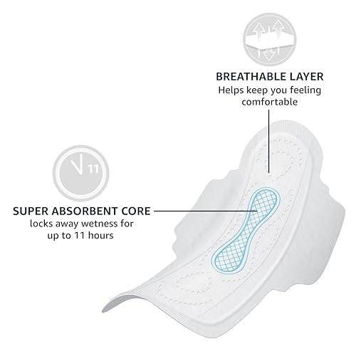 Amazon Basics Overnight Feminine Period Pads for Women, Ultra Thin with Flexi-Wings, Unscented, Size 4, 112 Count (4 Packs of 28) - görsel 6