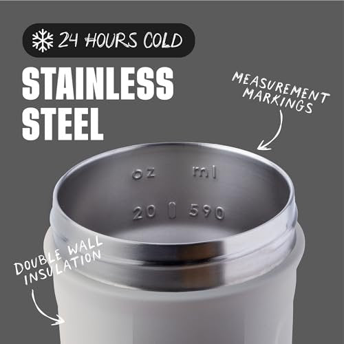 BlenderBottle Sport Insulated Stainless Steel Shaker Bottle with Wire Whisk, 24-Ounce, Grey – Protein Shakes & Hydration for Athletes & Fitness Enthusiasts, Easy Mixing, Keeps Drinks Cold, Lockable Lid - görsel 7