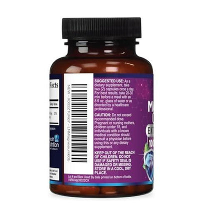 Magnesium Citrate 1000mg Per Serving - Max Absorption Magnesium Powder Capsules for Muscle, Nerve, Bone and Heart Health Support, High Absorption Citrate Complex, Gluten Free, Non-GMO - 60 Capsules