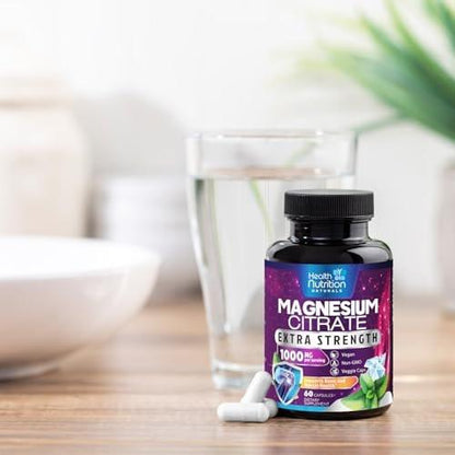 Magnesium Citrate 1000mg Per Serving - Max Absorption Magnesium Powder Capsules for Muscle, Nerve, Bone and Heart Health Support, High Absorption Citrate Complex, Gluten Free, Non-GMO - 60 Capsules