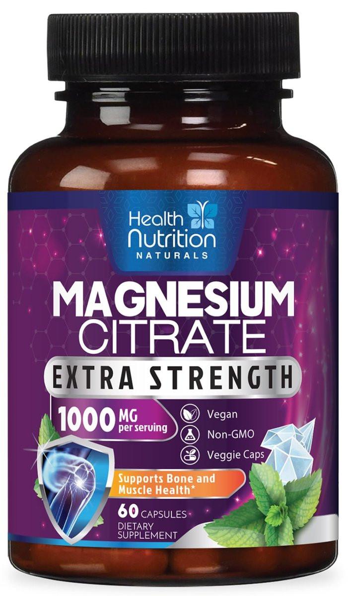 Magnesium Citrate 1000mg Per Serving - Max Absorption Magnesium Powder Capsules for Muscle, Nerve, Bone and Heart Health Support, High Absorption Citrate Complex, Gluten Free, Non-GMO - 60 Capsules - görsel 1