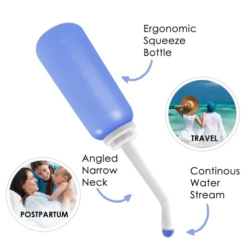 RUFCRIL Peri Bottle, Portable Travel Bidet with Bag, TPE Material Can Be Boiled, 17oz/500ml with 2 Sealing Rings, Essentials for Postpartum Perineal Care, Hemorrhoid Treatment, and Baby (Blue) - görsel 6