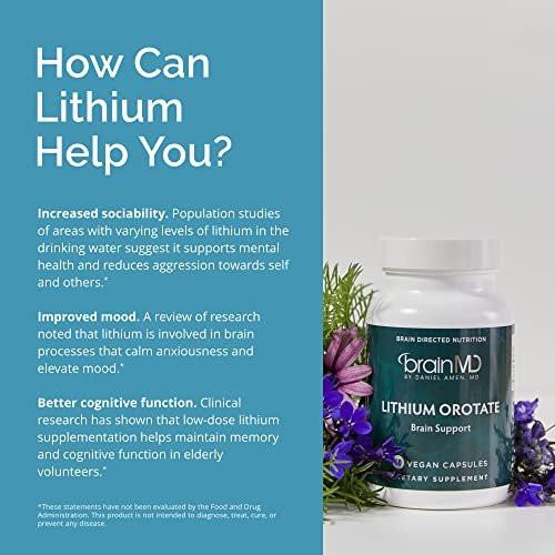 BRAINMD Dr Amen Lithium Orotate - 60 Capsules - Brain Support - Gluten Free - 60 Servings - görsel 5