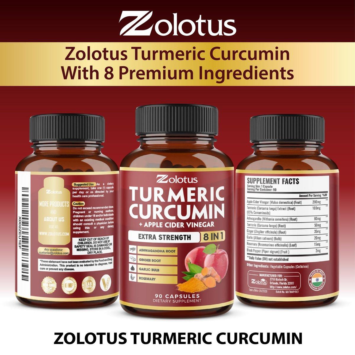 8 in 1 Turmeric Curcumin + Apple Cider Vinegar Capsules, 3 Month Supply with Ashwagandha, Ginger, Garlic Bulb, 95% Standardized Curcuminoids, Joint & Absorption Support - görsel 10