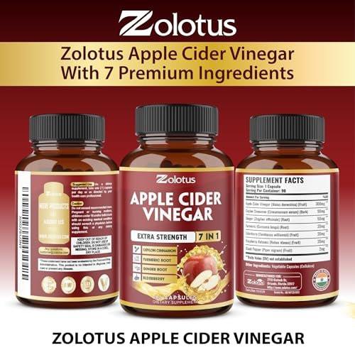 Zolotus 7 in 1 Apple Cider Vinegar Capsules, 3 Month Supply with Ceylon Cinnamon, Ginger Root, Turmeric, Elderberry for Supports Digestion, Immune, 90 Capsules - görsel 3