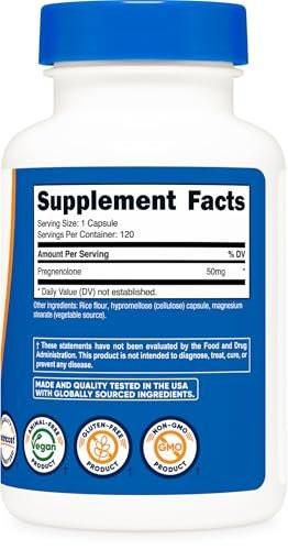Nutricost Pregnenolone 50mg, 120 Capsules - Non-GMO, Gluten Free, Vegetarian Capsules