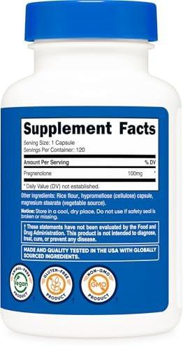 Nutricost Pregnenolone 100mg, 120 Capsules - Non-GMO, Gluten Free, Vegetarian Capsules