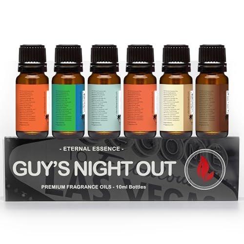 Eternal Essence Oils Guy's Night Out Set of 6 Premium Fragrance Oils - Happy Men, Blue Sage, White Sand, Warm Rustic Woods, Musk, White Musk - 10ml Each - görsel 1