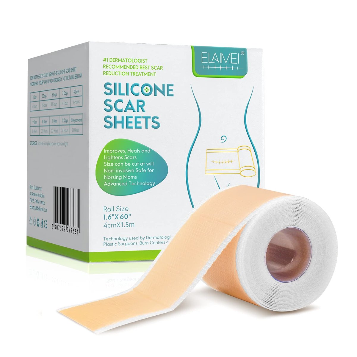 Medical Grade Silicone Scar Sheets, Silicone Scar Tape (1.6”x 60”), Scar Removal Strips for Acne Scars C-Section & Keloid Surgery Scars Sheets Treatment Sheets - 6-8 Month Supply - görsel 5