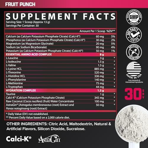 Nutrex Research EAA Hydration | EAAs + BCAA Powder | Muscle Recovery, Strength, Muscle Building, Endurance | 8G Essential Amino Acids + Electrolytes | 30 Servings (Fruit Punch) - görsel 1