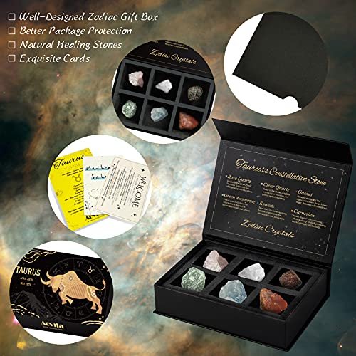 Taurus Crystals Gift Set, Zodiac Signs Healing Crystals Birthstones with Horoscope Box Set Taurus Astrology Crystals Healing Stones Gifts - görsel 12