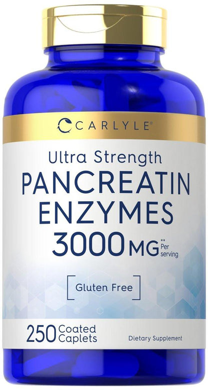 Carlyle Pancreatin Digestive Enzymes | 250 Caplets | with Protease, Amylase & Lipase | High Strength | Non-GMO, Gluten Free Supplement