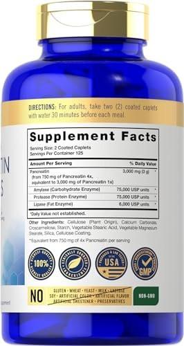 Carlyle Pancreatin Digestive Enzymes | 250 Caplets | with Protease, Amylase & Lipase | High Strength | Non-GMO, Gluten Free Supplement - görsel 3