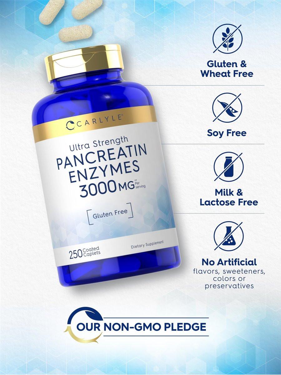 Carlyle Pancreatin Digestive Enzymes | 250 Caplets | with Protease, Amylase & Lipase | High Strength | Non-GMO, Gluten Free Supplement - görsel 8