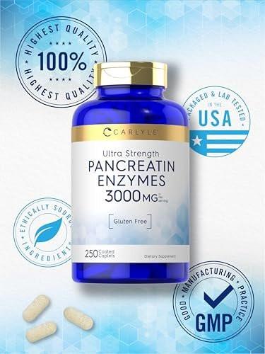 Carlyle Pancreatin Digestive Enzymes | 250 Caplets | with Protease, Amylase & Lipase | High Strength | Non-GMO, Gluten Free Supplement - görsel 9