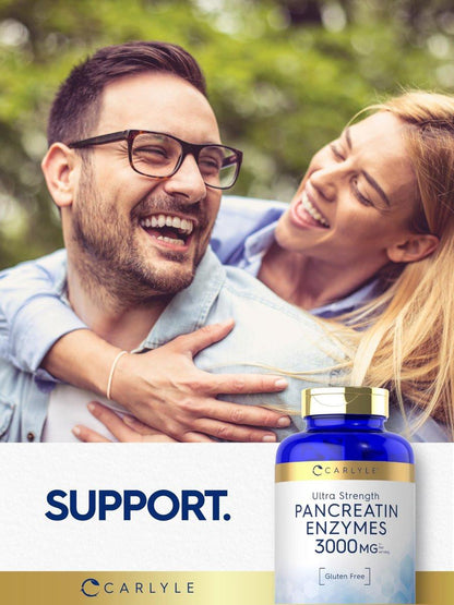 Carlyle Pancreatin Digestive Enzymes | 250 Caplets | with Protease, Amylase & Lipase | High Strength | Non-GMO, Gluten Free Supplement