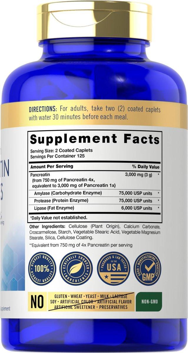 Carlyle Pancreatin Digestive Enzymes | 250 Caplets | with Protease, Amylase & Lipase | High Strength | Non-GMO, Gluten Free Supplement - görsel 4