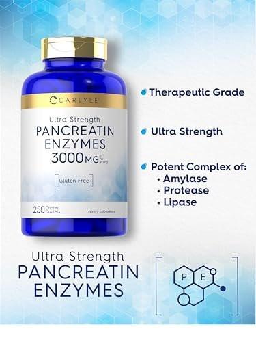 Carlyle Pancreatin Digestive Enzymes | 250 Caplets | with Protease, Amylase & Lipase | High Strength | Non-GMO, Gluten Free Supplement - görsel 5