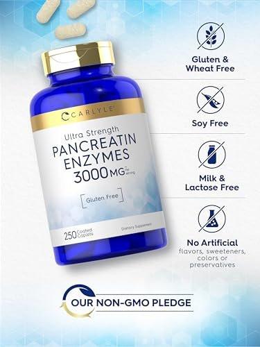 Carlyle Pancreatin Digestive Enzymes | 250 Caplets | with Protease, Amylase & Lipase | High Strength | Non-GMO, Gluten Free Supplement - görsel 7