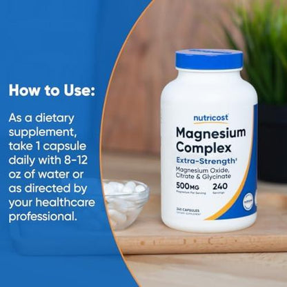 Nutricost Magnesium Complex Extra Strength 500mg, 240 Capsules - Magnesium Oxide, Citrate, and Glycinate - Gluten Free and Non-GMO