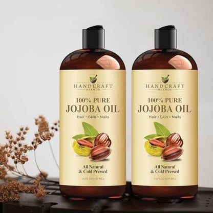 Handcraft Blends Jojoba Oil | 100% Pure and Natural | Ayurvedic Skin Care | Premium Grade Carrier Oil | Face | Skin | Hair | Massage | Cold-Pressed | Hexane-Free | 16 Fl Oz