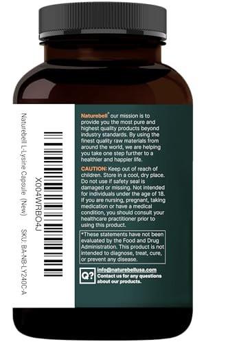 NatureBell L-Lysine 1,000mg Capsules + Quercetin 250mg with Vitamin C and Zinc, 240 Count | Free Form Amino Acids, L Lysine Complex | Non-GMO, Gluten Free - görsel 13