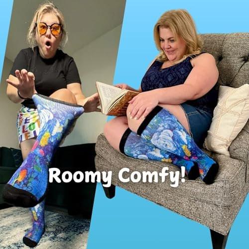Gooi Extra Wide Socks for Swollen Feet Soft Stretch to 30" Seniors Diabetics Men Women 10-13 13-15 Non Binding Loose Fit Top Edema Lymphedema Neuropathy Bariatric Cover Cast Over The Calf Plus Size