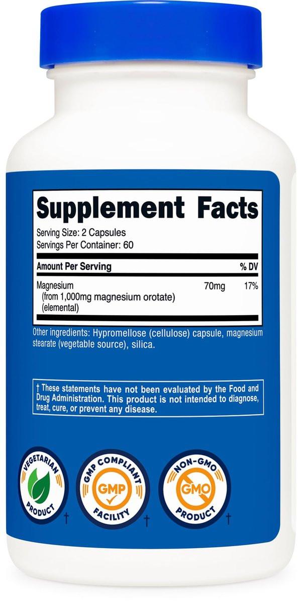 Nutricost Magnesium Orotate Capsules 1000mg, 120 Caps - 60 Servings, 500mg Per Capsule, Non-GMO, Gluten Free - görsel 2