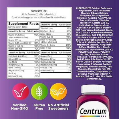 Centrum Multivitamin for Women, Multivitamin/Multimineral Supplement with Iron, Vitamin D3, B Vitamins and Antioxidant Vitamins C and E, Gluten Free, Non-GMO Ingredients - 120 Count