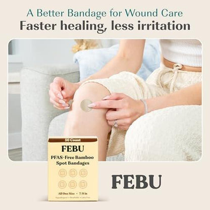 FEBU Bamboo Fabric Bandages | PFAS Free Flexible Fabric Bandages | Latex Free Bandage | Natural Hypoallergenic Bandage for Scrapes, Cuts & First Aid | 1in x 3in | 100 Count Pack